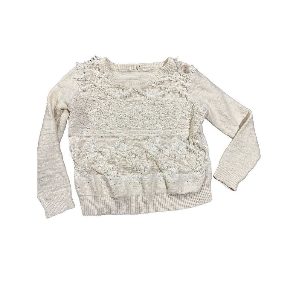 Moth Anthropologie Sweater cropped chunky knit cotton wool ivory sz M‎